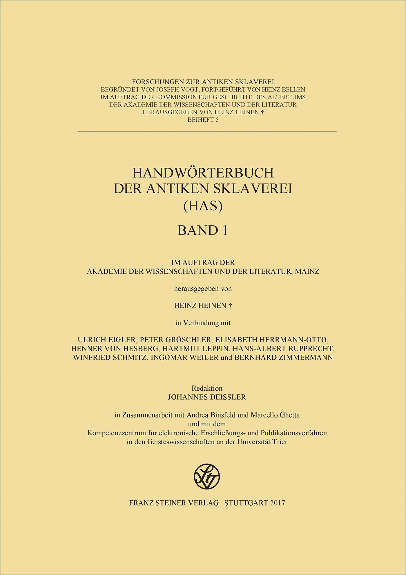 Handwörterbuch der antiken Sklaverei (HAS), Buchausgabe