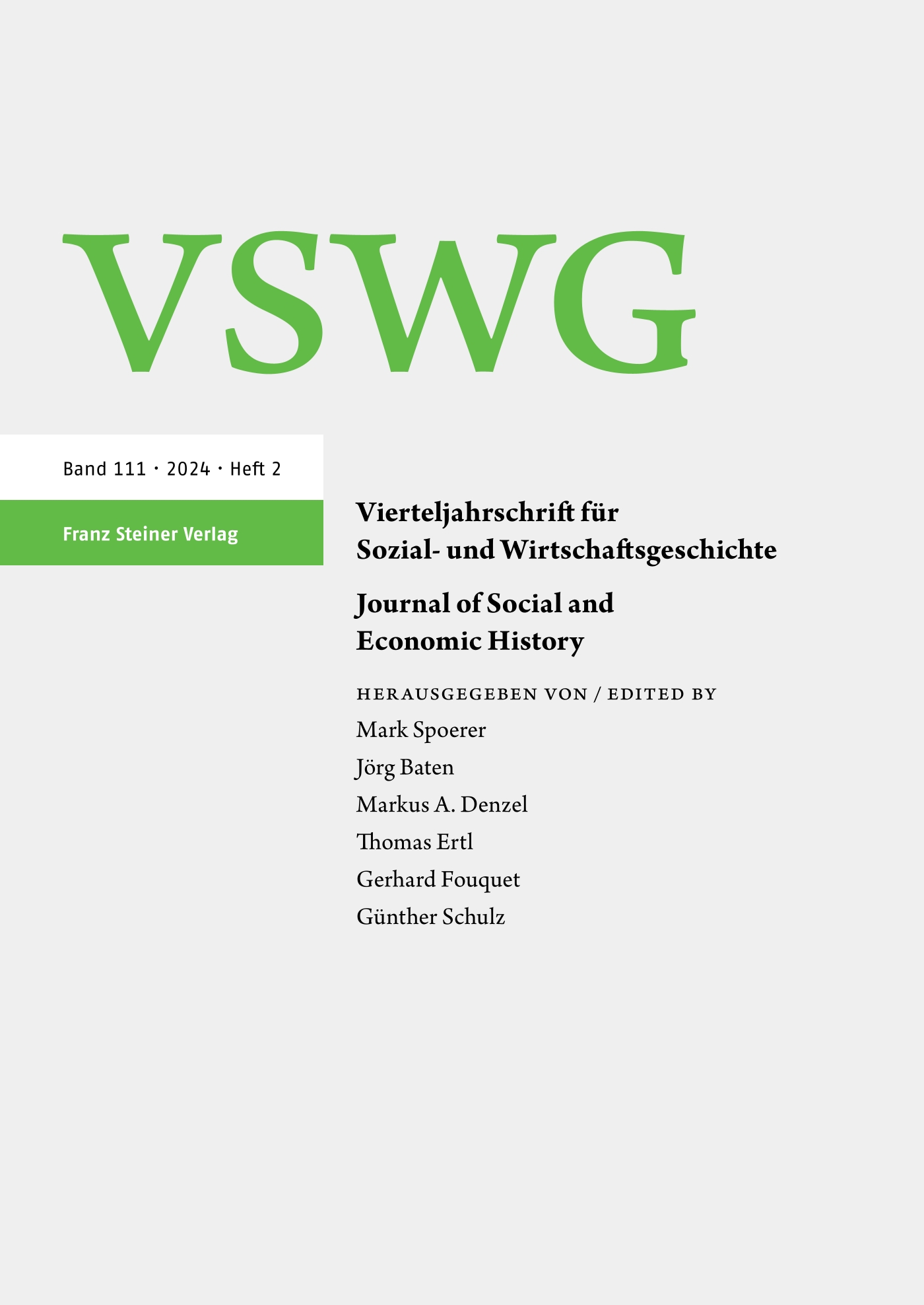 Vierteljahrschrift für Sozial- und Wirtschaftsgeschichte - print + online